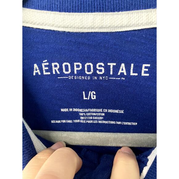 Y2K Aeropostale Blue Men's Branded Logo Short Sleeve Cotton Polo Tee L - Picture 4 of 8
